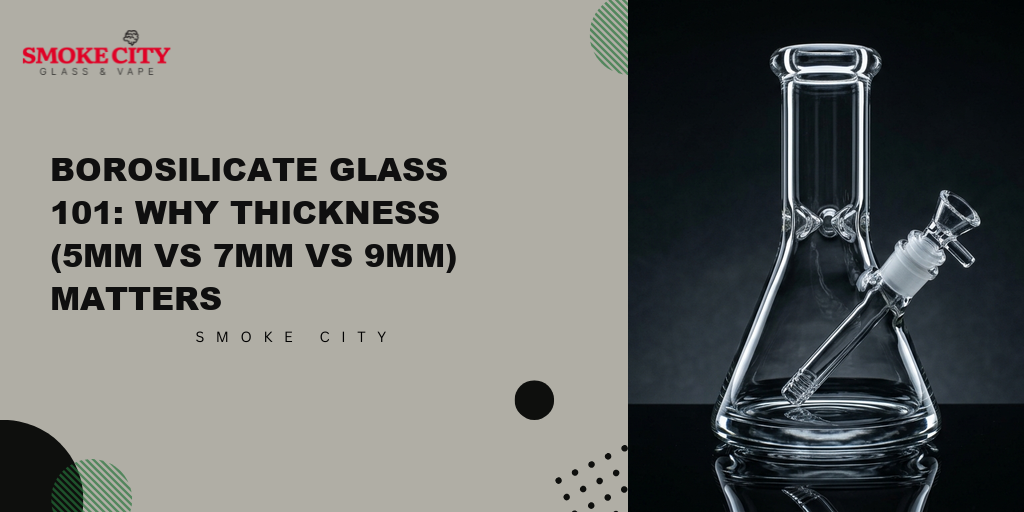 Heavy-wall 9mm clear borosilicate glass beaker bong showing thick rim and base