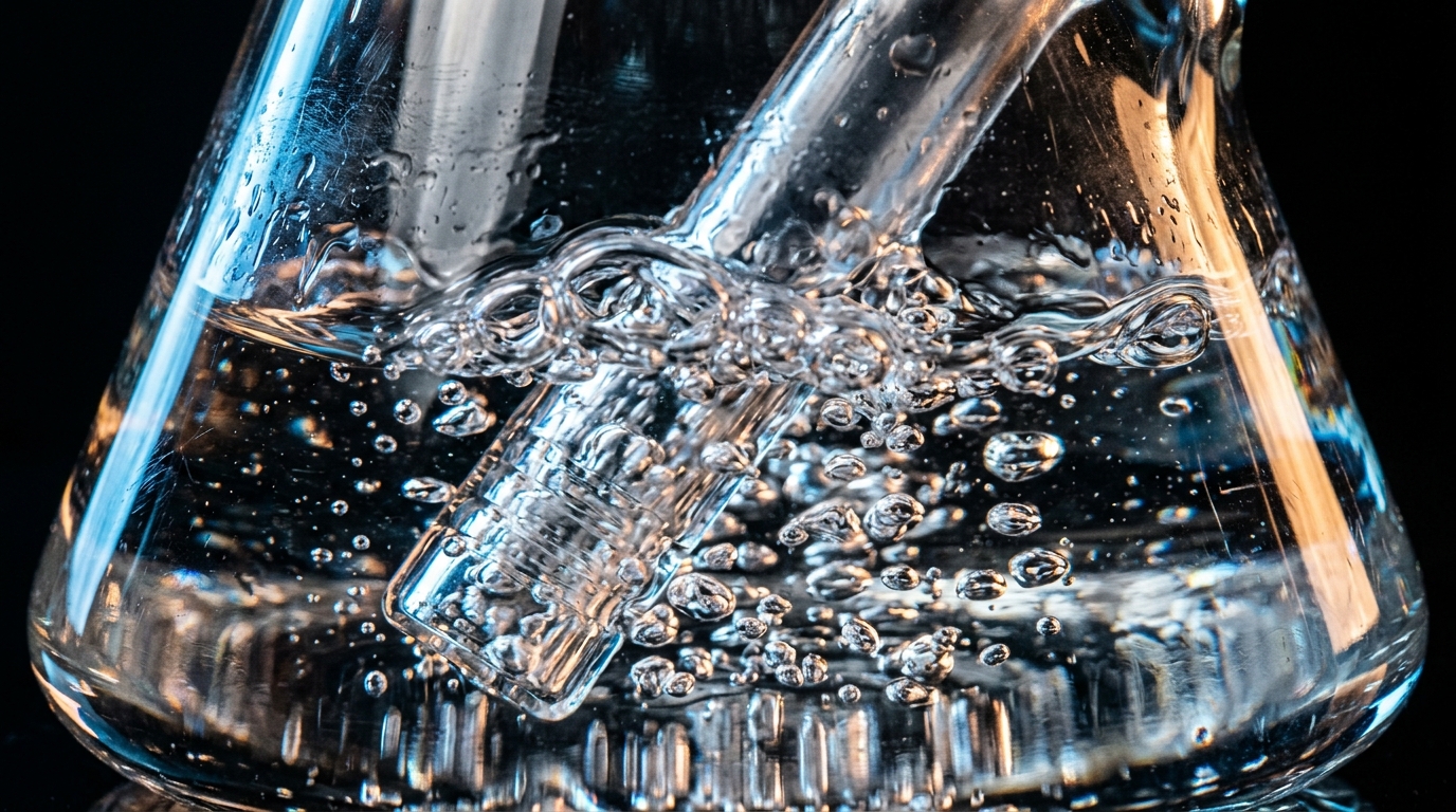Macro water filtration bubbles in beaker base bong